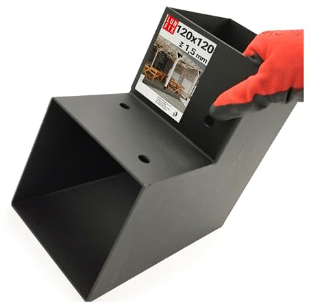 Support poteau bois 90° angle L 122x226x224x2, Connecteur bois charpente | Equerre fixation lourde métal noir, pergola jardin extérieur, tonnelle, cabane terrasse, équerre de fixation robuste