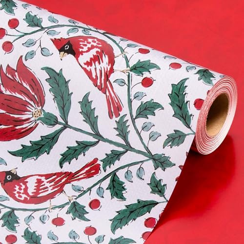 Wikadlik Geschenkpapier mit rotem Dahlienvogel, 43 cm x 10 m, Blumenmuster, Weihnachtsgeschenkpapierrolle für Feiertage, Party, Feier