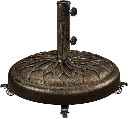 Yaheetech Base de Sombrilla con Ruedas Bloqueables 25kg para Mástiles de 34/38/48mm, Soporte de Parasol Resina para Jardín/Terraza/Patio (Bronce)