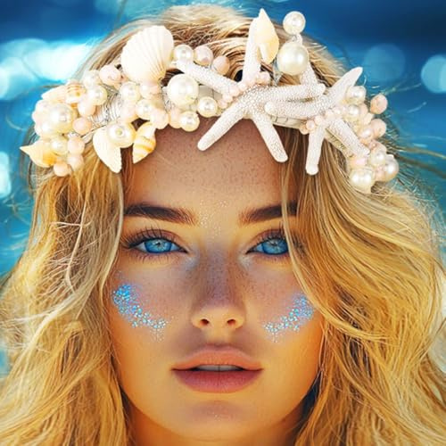 Atigy Seestern-Hochzeits-Stirnbänder Perlenmuschel-Haarreifen Strand-Muschel-Haar-Accessoires für Damen