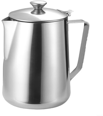 Brocca schiumalatte in acciaio inox con coperchio, bollitore per cappuccino, latte art, per uso domestico e bar (1500 ml)