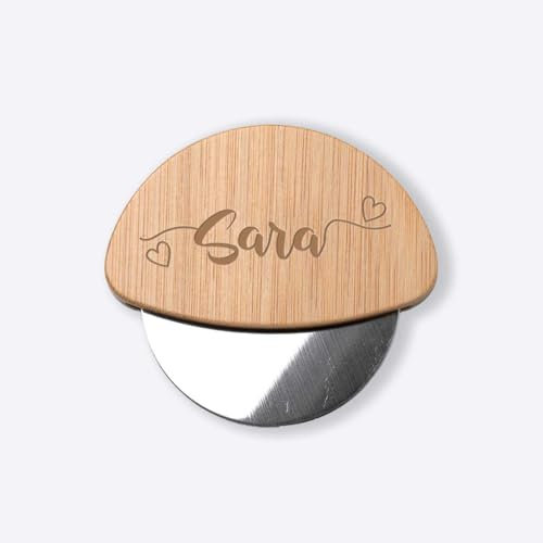 Ruota Rotella Tagliapizza in bamboo e Acciaio personalizzato con nome Inox Idea regalo Natale Cena Casa Amici Parenti Sposi Divertente per Pizza Focaccia Cibo Amore Cucina