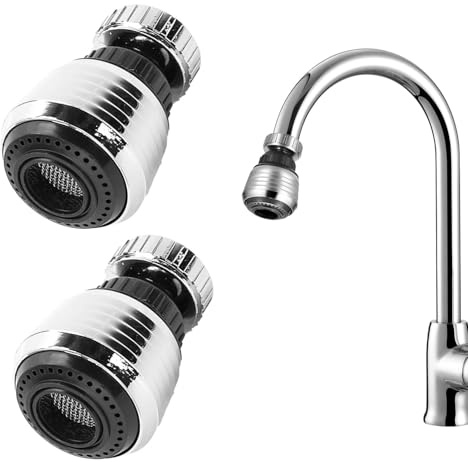 2 Pcs Swivel Kitchen Tap Spray Head, Sink Faucet Head Replacement Universal Adjustable 360 Degree Kitchen Tap Aerator 2 Modes Faucet Sprayer Attachment with Nozzle Adapters for Bathroom Kitchen