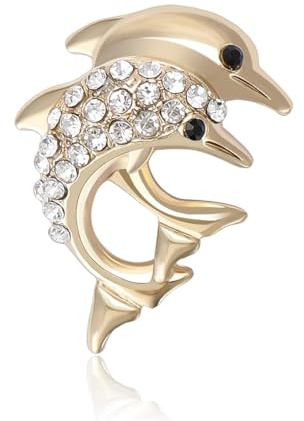 Mignon Dauphin Strass Lapel Broche Pin pour les Femmes Cristal Poisson de Mer Animal Pin Clip Tricoté Robe Sac à Dos Badges Épinglettes Mode Été Océan Bijoux Vêtements Décorations, Piccolo, Métal