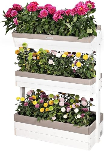 WONDERMAKE® Jardinera vertical de diseño grande con 3 niveles de madera para exteriores, balcón, jardín, pared, de pie, arriate vertical, XL, cajas para hierbas, fresas, flores, 85 x 38 x 110 cm