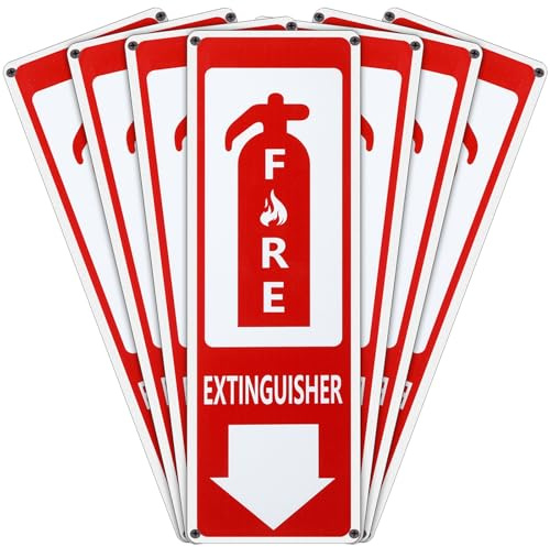 Threehoney 6 Pcs 4x12 Inch Fire Extinguisher Signs with Screw, Reflective Rustproof Aluminum Safety Signs for Home, Business, UV Weather Water Resistant for Indoor & Outdoor Use