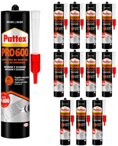 Montagekleber PRO 600 Beige – Extra starker Baukleber für schwere Materialien - 60 kg/m² Haftkraft - Innen & Außen - elastisch & wetterfest (12 x 300ml)