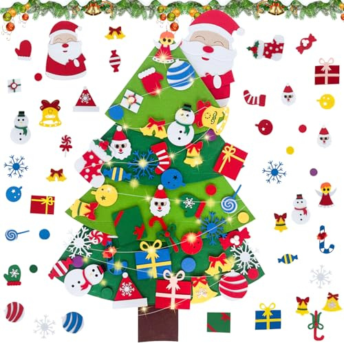 Yatosally FilzWeihnachtsbaum für Kinder, 3,28ft DIY Bastelset mit 45 Abnehmbaren Ornamenten, Weihnachtsdekoration für Wand/Tür