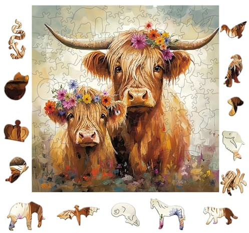 Dr. MUYA® Holzpuzzle Erwachsene, Kalb-Muster, Wooden Puzzle, 30 * 30 cm, 150 Teile, Unregelmäßige Form, mit Tiere Form Puzzleteile, mit Schöner Holzgeschenkbox