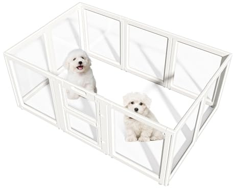 LoveTail Clear Acrylic Dog Playpen Indoor,Transparent Dog Pen,Easy to Assemble and Clear pet Pen for Puppy Dog, Rabbit and cat,Sturdy and Easy to Clean Plastic pet Fence (White, 23.6 H, 10PCS)