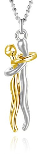 Qings Collana Abbraccio per Coppia in Argento Sterling 925 Collanas Pendente a Forma di Cuore Abbracciato Regalo di Compleanno o Anniversario per Lui, Lei e Mamma,Oro