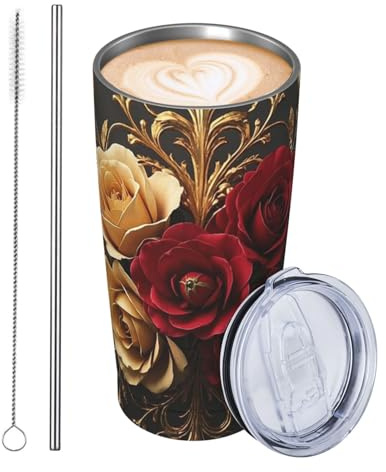 JKASDTRP Gobelet de voyage isotherme en acier inoxydable de 591 ml – Tasse à café de voyage étanche avec couvercle et paille – Tasse à café de voyage de luxe – Tasse à café de voyage de luxe pour