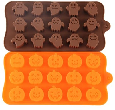 2PCS Halloween Chocolate Molds Pumpkin Ghost Silicone Moulds Trick or Treat Fondant Candy Mold, DIY Baking Wax Melt Mould for Cookies Chocolate Candies Gummy Jello Ice Cube Jelly Frozen Yogurt Ice