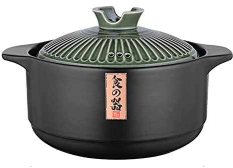 Olla sopera artesanal de cerámica resistente al calor con doble asa para guisos, sopas y fideos, color verde, 4,5 l