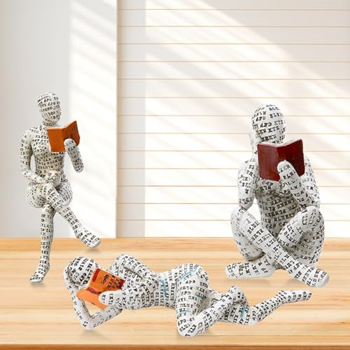 3 Stück Harz Lesende Frau Skulptur, Figur Deko für Regal, Harz Buchliebhaber Bücherwurm Skulptur, Modern Abstract Kunst Skulpturen für Wohnzimmer Schlafzimmer Büro Schreibtisch Dekoration