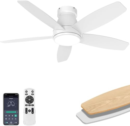 EKDADL 106cm LED Lampe mit Ventilator Schlafzimmer, DC Motor Deckenventilator mit Beleuchtung und Fernbedienung Leise,Decken Ventilator für Schlafzimmer Wohnzimmer mit APP-Fernbedienung (Weiß)