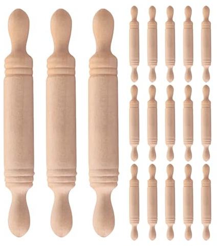 FIXOSHEE Lot de 30 Mini Rouleaux à Pâtisserie en Bois Naturel Ustensiles Cuisine Miniatures pour Maison de Poupée Accessoires Décoratifs pour Jeux D’Imagination et Créations Artisanales