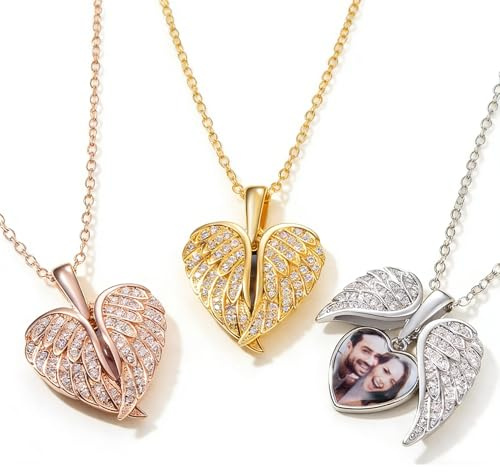 Collana con ciondolo a forma di cuore con ali d'angelo personalizzabile con foto, in argento sterling 925, ciondolo creativo apribile, gioiello commemorativo, regalo per donne, mamma, nonna, moglie