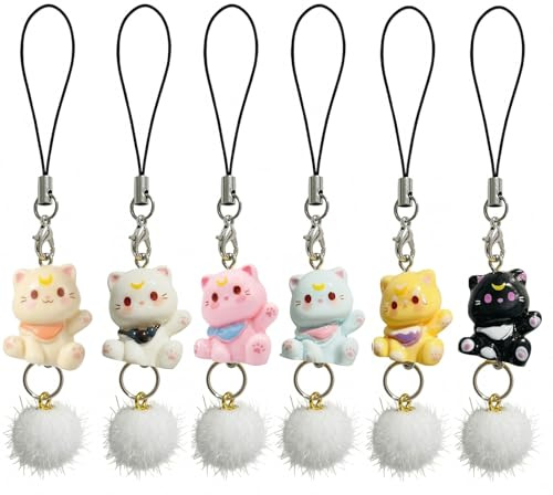 SWYZOR 6 Pièces Bijoux de Telephone, Accessoire Telephone, Bijoux Telephones Portable, Phone Charm en Forme de Chat, Breloques pour Portable élégantes, Accessoire Mode pour Sac à dos et Téléphone