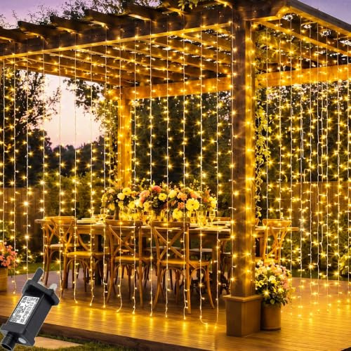 Curtain Lights Outdoor 300 LED 3m x 3m Curtain Fairy Lights for Decoration | Plug in, Timer, Connectable Waterproof Hanging Fairy Lights for Gazebo Pergola Wedding Party Outdoor Wall Window Room Decor