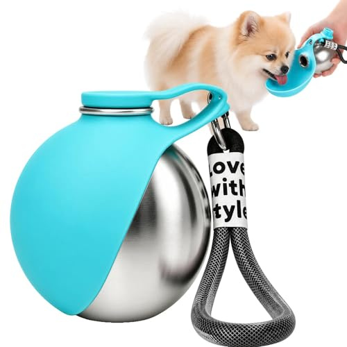 Gourde pour Chien, 285ML Gourde Chien Promenade, Gourde pour Chien Promenade avec Abreuvoir, Bouteille Chien Promenade pour Promenades, Randonnées, Voyages, Camping (Bleu)