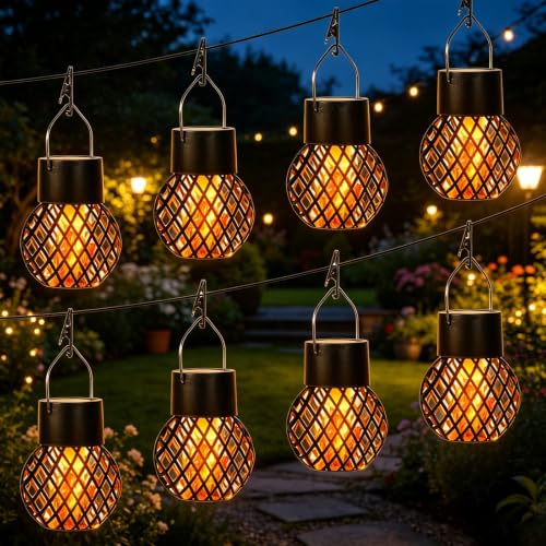 Lampade Solari da Giardino per Esterni,8 Pezzi Forma di Fiamma Solare,Luci a Led a Energia Solare,Luci Solari da Giardino All'aperto,per Esterni,per Balcone,Terrazza,Decorazione da Giardino