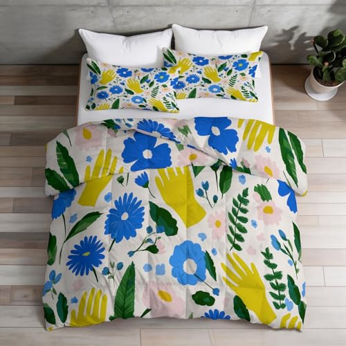 Barntäcke, 240 x 220 cm, färgglada löv för flicka pojke - sängkläder set för 2 personer, lätt och mjukt - minimalistiskt täcke för alla årstider med 2 örngott