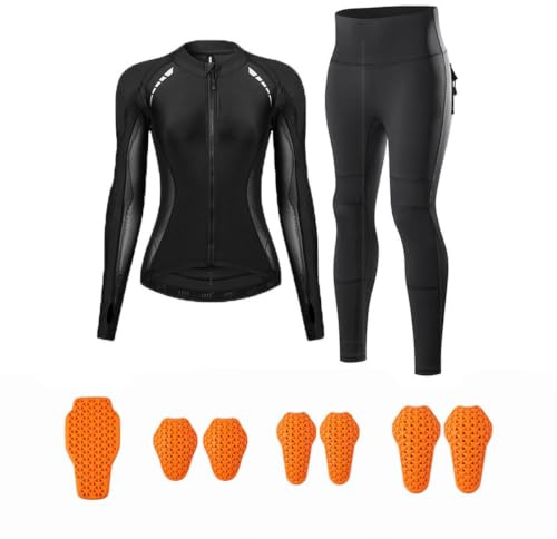 BHGRTSQ Ensemble Veste et Pantalon de Moto pour Femme en Maille Respirante avec Protections homologuées CE, équipement de Protection Antichoc pour la Conduite Estivale(Size:S,Color:Noir)