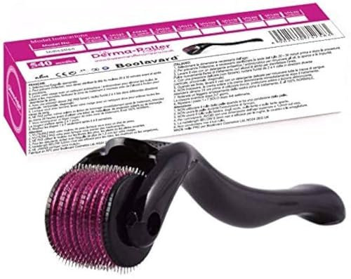 Derma Roller Boolavard® TM + custodia da viaggio GRATIS - Dermaroller con 540 aghi, istruzioni in italiano e inglese (0.75 mm)