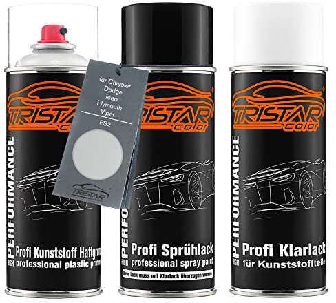TRISTARcolor Billack Sprayburk för stötfångare av plast för Chrysler/Dodge/Jeep/Plymouth/Viper PS2 Bright Silver Metallic Baslack Klarlack med mjukgörare Sprayburk