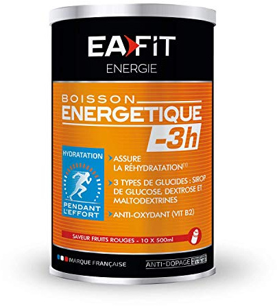 EAFIT Boisson Energétique -3H - 500 g - Fruits Rouges - Energie - Endurance - Hydratation - Performance - Effort de courtes durées - 10 portions - Marque Française - Certifié anti-dopage