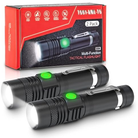 AOMEES Mini LED Taschenlampe, Wiederaufladbare USB Taschenlampe 3000 Lumen, Superhelle Zoombare Lampe IPX5 Wasserdicht mit 4 Modi, Kompakt für Camping, Wandern, Notfall, 2 Stück (AOMEES-DE-USBFL-03)