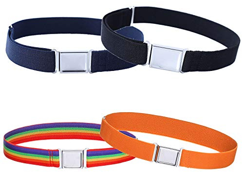 Kajeer 4 Stück Gürtel für Jungen Mädchen Verstellbar - Großer Elastischer Stretchgürtel mit einfacher Magnetschnalle für 2-15 jährige Jungen und Mädchen (Regenbogen/Orange/Schwarz/Marineblau)