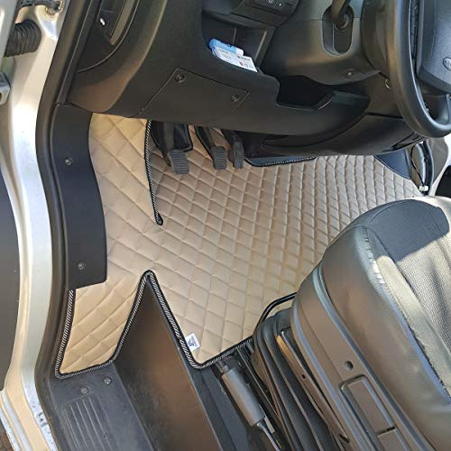 KRAM-TRUCK Auto Fußmatten Kompatibel mit FIAT Ducato, Peugeot Boxer, Citroen Jumper ab 2007, Hellbeige, Schwamm Kunstleder 1 cm, Hygienezertifikat, Komfortable Bezüge