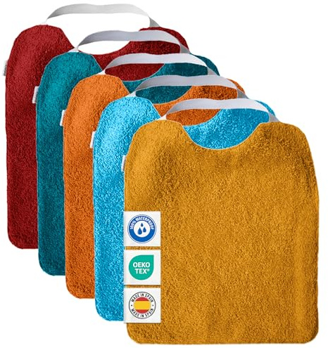 MIMUSELINA Set aus 5 Große Frottee Lätzchen Baby Wasserdicht Wiederverwendbar aus Baumwolle Premium mit Elastischem Hals | Hochwertige OEKO-TEX Lätzchen Baumwolle Ohne Plastik