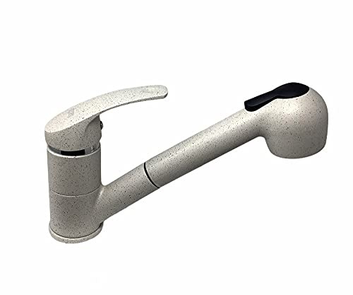 Vetrineinrete® Rubinetto per lavello da cucina a canna bassa miscelatore per lavandino orientabile con doccetta estraibile fragranite B15