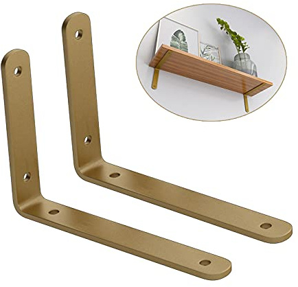 Suwooy Reggimensola retrò-Staffa per Mensola Dorata-Supporto per Mensola Industriali,Staffa Angolare A Forma di L per Il Fissaggio della Mensola,10×8Cm,15×10Cm,20×12Cm,25×15Cm,15×10cm/5.9in×3.9in