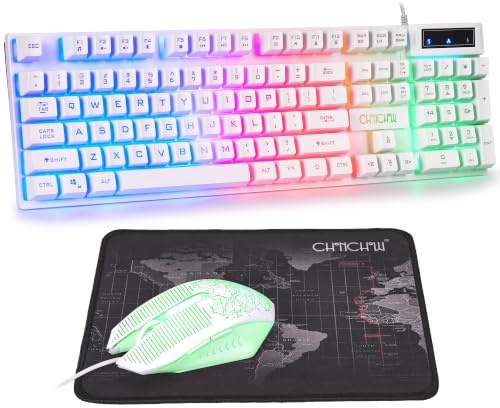 Gaming-Tastatur und -Maus, Regenbogen-Tastatur und Gaming-Maus, LED-Hintergrundbeleuchtung, 3600 dpi, kabelgebunden, mechanisches Gefühl, kompatibel mit Windows, Mac, Xbox One, PS4 (beleuchtete
