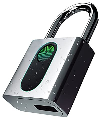 LAIDEPA Candado con Huella Dactilar, con Carga USB Candado Inteligente Biométrico con Huella Digital Ideal Desbloqueo con Un Toque IP65 Candado Resistente Al Agua,Plata