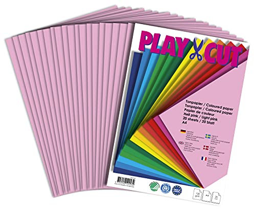 PLAY-CUT Tonpapier A4 Hellpink (130g/m2) | 20 Bogen Din A4 Papier zum Basteln Drucken | Dickes Bedruckbares Bastelpapier Set und Druckerpapier A4 | Premium Tonzeichenpapier & Craft Paper