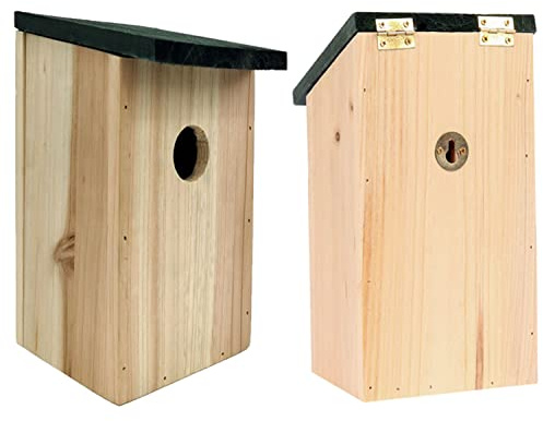 2 x Faboer Wooden British Garden Nesting Bird Boxes Strong Wood House for Small Wild Birds Blue Tit Sparrow Robin Bird Nest Feeder Hinged Roof For Easy Cleaning