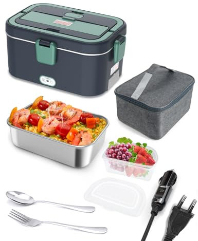 Andmenow Scaldavivande Elettrico 80W, Uso 220V/24V/12V, Capacità 1,8 Litri per Auto e Casa/Ufficio, con Borsa per il Trasporto e Forchetta e Cucchiaio (Grigio aggiornato)