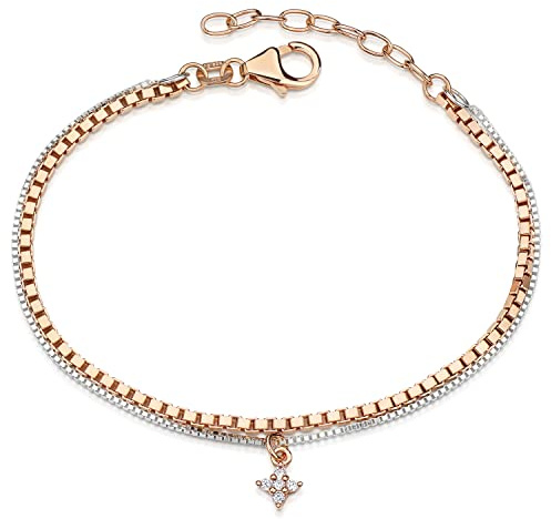 Damen Armband Rosegold 925 mit Zirkonia Anhänger SA-127 | Mehrreihige Armkette aus 925 Sterling Silber mit wasserfester Rosé Vergoldung für Frauen von MATERIA by Matthias Wagner