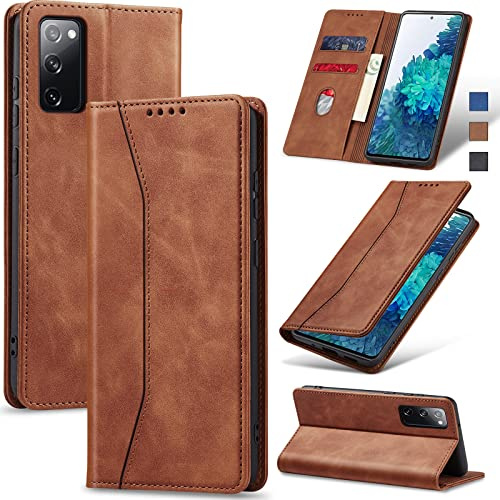 Jasonyu Handyhülle für Samsung Galaxy S20 FE 5G/4G, Klapphülle, Braun | Magnetische Schutzhülle, Ständer, Kartenfächern, Flip Klappbar, PU Leder, Stoßfeste TPU Stoßsicher Hülle
