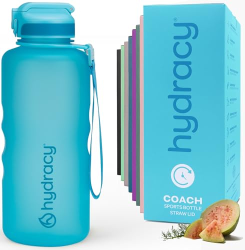 Hydracy Borraccia con Indicatore del Tempo e Cannuccia - 2L Bottiglia a Prova di Perdite senza BPA - con Manicotto Anticondensa - Ideale per Sport e Attività all'aria Aperta