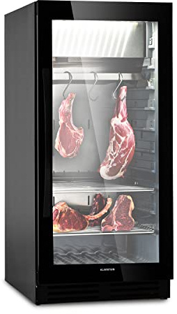 Klarstein Kühlschrank, Reifeschrank Dry-Aged, 1 Zonen Kühlschrank mit Glastür, für In- und Outdoor mit LED-Beleuchtung, Freistehend oder Einbaukühlschrank, Temperaturbereich 1-25 °C, 233 L