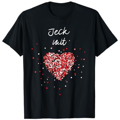 Jeck mit Herz Rot Weiss Karnval Fasching Konfetti Köln Kölle T-Shirt