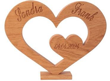 MACOBI - Holz Herz mit Gravur - Hochzeitgeschenk - Geschenk zur Hochzeit, Jahrestag, Valentinstag oder Geburtstag
