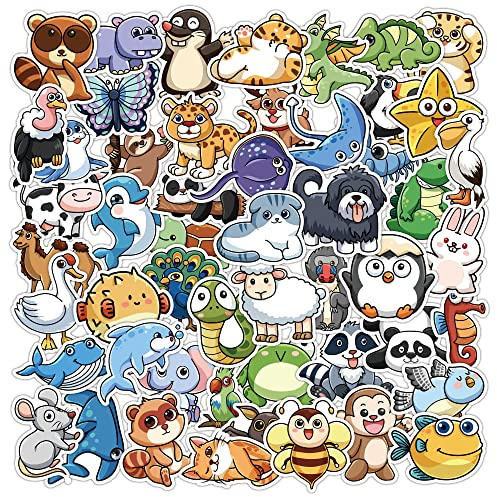 100pcs Animal Stickers, Cute Stickers for Kids Boys Teens, Small Stickers Pack, Vsco Vinyl Waterproof Kawaii Colorful Decals for Water Bottle, Laptop,Truck, Skateboard, Guitar