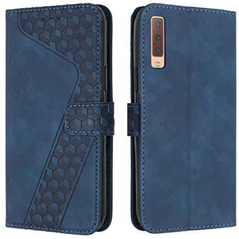 OKZone Kompatibel mit Samsung Galaxy A7 2018/A750 Hülle, Handyhülle Samsung A7 2018/A750, PU Leder Tasche Wallet Schutzhülle Flip Cover Klappbar Etui mit Magnet Kartenfach TPU Lederhülle (Blau)